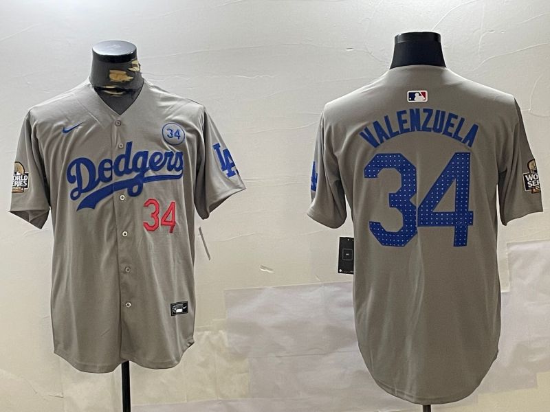 Men Los Angeles Dodgers 34 Valenzuela Grey Game 2024 Nike MLB Jersey style 112013